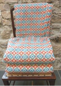 Picture of Blue and Coral Tapestry Wool Throw 